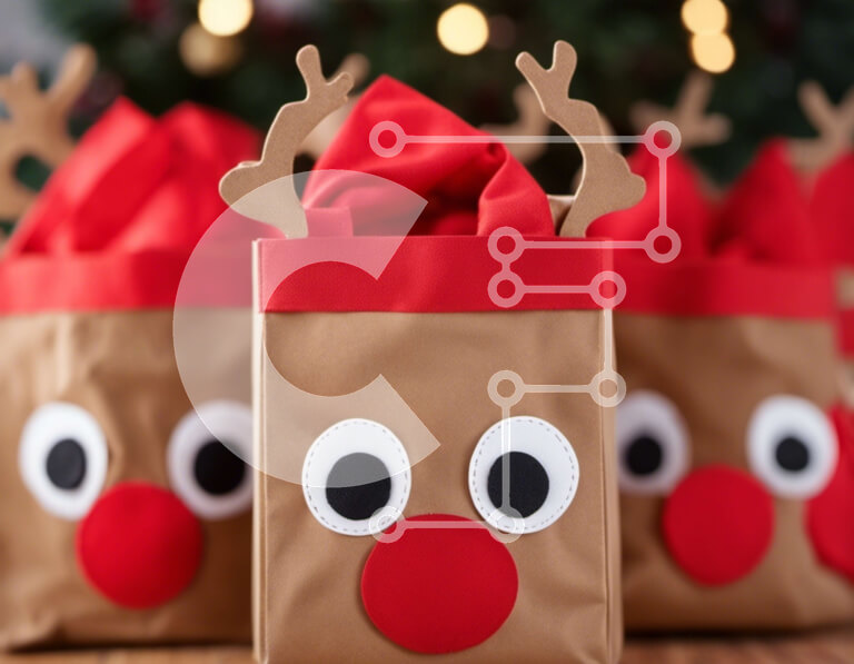 Intra Συλλεκτικό Ξύλινο Παζλ Plywood  4mm - Τσάντες δώρου σε σχήμα τάρανδου για τις γιορτές Σε Ξύλινο Κουτί - Διαστάσεις: 10x10 cm – 25 κομμάτια