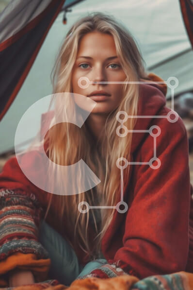 Σετ των 2 Intra Συλλεκτικό Ξύλινο Παζλ Plywood  4mm - Όμορφη εικόνα μιας γυναίκας που κάνει κάμπινγκ στο δάσος με βουνά στο φόντο Σε Ξύλινο Κουτί - Διαστάσεις: 10x10 cm – 25 κομμάτια