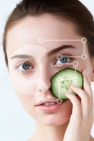 Intra Συλλεκτικό Ξύλινο Παζλ Plywood  4mm - Χαλαρώστε και ανανεώστε: Γυναίκα που κρατά μια φέτα αγγουριού στο μάτι της Σε Ξύλινο Κουτί - Διαστάσεις Puzzle: 10x10 cm – 25 κομμάτια