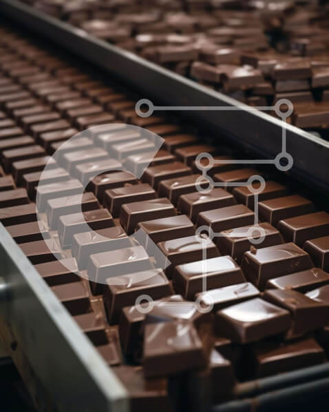 Σετ των 2 Intra Συλλεκτικό Ξύλινο Παζλ Plywood  4mm - Μεταφορική ζώνη σοκολάτας στο εργοστάσιο Σε Ξύλινο Κουτί - Διαστάσεις: 10x10 cm – 25 κομμάτια