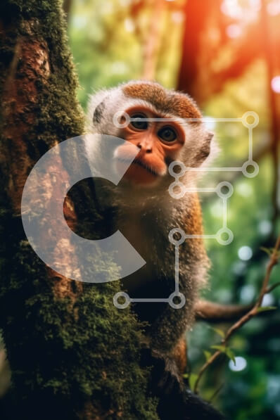 Σετ των 2 Intra Συλλεκτικό Ξύλινο Παζλ Plywood  4mm - Αξιολάτρευτη εικόνα ενός πιθήκου που κάθεται σε ένα κλαδί δέντρου σε ένα δάσος Σε Ξύλινο Κουτί - Διαστάσεις: 10x10 cm – 25 κομμάτια