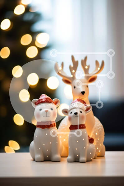 Intra Συλλεκτικό Ξύλινο Παζλ Plywood  4mm - Χριστουγεννιάτικα ειδώλια ταράνδων και Snow Globe Σε Ξύλινο Κουτί - Διαστάσεις: 10x10 cm – 25 κομμάτια