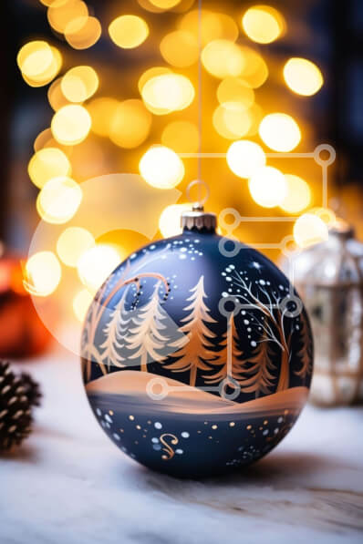 Intra Συλλεκτικό Ξύλινο Παζλ Plywood  4mm - Μαύρη χριστουγεννιάτικη μπάλα με διακοσμητικό σχέδιο στο τραπέζι Σε Ξύλινο Κουτί - Διαστάσεις: 10x10 cm – 25 κομμάτια