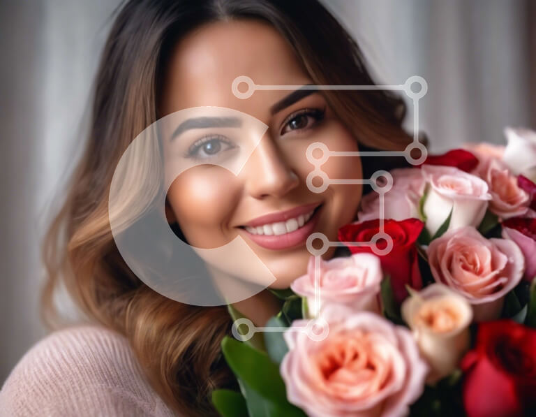 Intra Συλλεκτικό Ξύλινο Παζλ Plywood  4mm - Χαμογελαστή γυναίκα που κρατά τριαντάφυλλα Σε Ξύλινο Κουτί - Διαστάσεις Puzzle: 10x10 cm – 25 κομμάτια