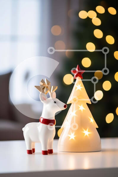 Intra Συλλεκτικό Ξύλινο Παζλ Plywood  4mm - Ειδώλιο λευκού τάρανδου δίπλα στο διακοσμημένο χριστουγεννιάτικο δέντρο Σε Ξύλινο Κουτί - Διαστάσεις: 10x10 cm – 25 κομμάτια