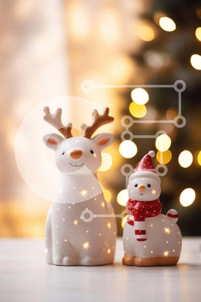 Intra Συλλεκτικό Ξύλινο Παζλ Plywood  4mm - Χριστουγεννιάτικα στολίδια με τάρανδο και χιονάνθρωπο Σε Ξύλινο Κουτί - Διαστάσεις: 10x10 cm – 25 κομμάτια