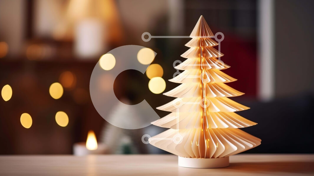 Intra Συλλεκτικό Ξύλινο Παζλ Plywood  4mm - Διακοσμητικό χριστουγεννιάτικο δέντρο από διπλωμένο χαρτί με κεριά Σε Ξύλινο Κουτί - Διαστάσεις: 10x10 cm – 25 κομμάτια