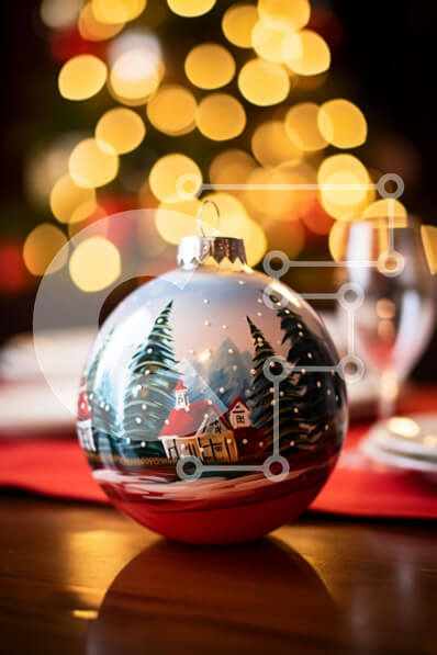 Intra Συλλεκτικό Ξύλινο Παζλ Plywood  4mm - Τραπέζι με λευκά πιάτα και χριστουγεννιάτικη μπάλα Σε Ξύλινο Κουτί - Διαστάσεις: 10x10 cm – 25 κομμάτια