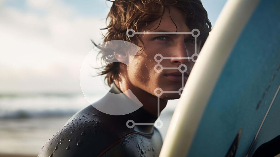 Intra Συλλεκτικό Ξύλινο Παζλ Plywood  4mm - Σέρφερ με σανίδα του σερφ που κοιτάζει έξω στον ωκεανό Σε Ξύλινο Κουτί - Διαστάσεις Puzzle: 10x10 cm – 25 κομμάτια