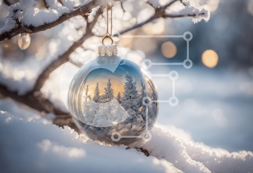 Intra Συλλεκτικό Ξύλινο Παζλ Plywood  4mm - Χιονισμένο κλαδί δέντρου με διακοσμημένο γιορτινό στολίδι Σε Ξύλινο Κουτί - Διαστάσεις: 10x10 cm – 25 κομμάτια