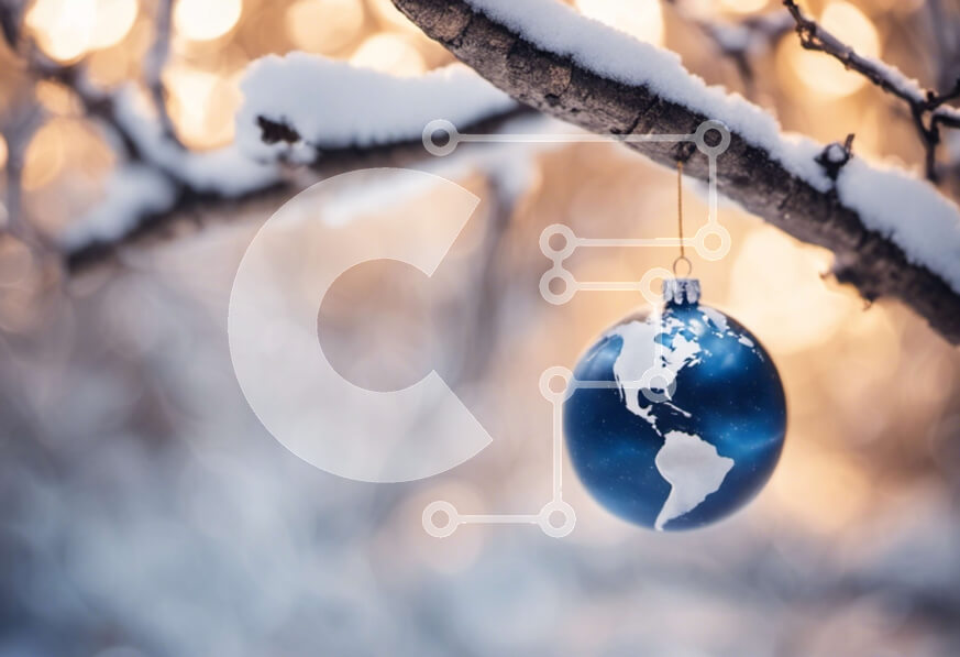 Intra Συλλεκτικό Ξύλινο Παζλ Plywood  4mm - Στολίδι μπλε σφαίρας που κρέμεται από το κλαδί δέντρου στο χιόνι Σε Ξύλινο Κουτί - Διαστάσεις: 10x10 cm – 25 κομμάτια