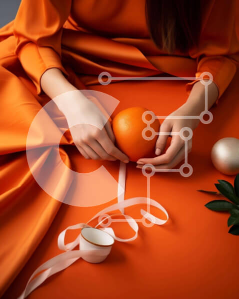 Intra Συλλεκτικό Ξύλινο Παζλ Plywood  4mm - Γυναίκα με πορτοκαλί φόρεμα που τυλίγει πορτοκαλί με κορδέλα Σε Ξύλινο Κουτί - Διαστάσεις Puzzle: 10x10 cm – 25 κομμάτια