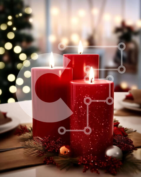 Intra Συλλεκτικό Ξύλινο Παζλ Plywood  4mm - Χριστουγεννιάτικα στολίδια τραπεζιού με κόκκινα κεριά και δέντρο Σε Ξύλινο Κουτί - Διαστάσεις: 10x10 cm – 25 κομμάτια