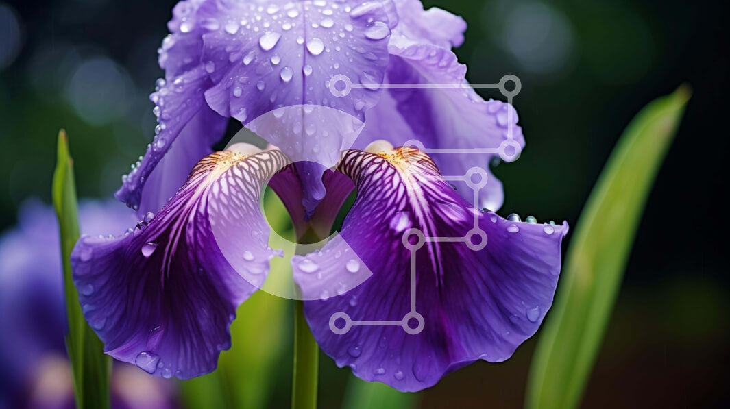 Intra Συλλεκτικό Ξύλινο Παζλ Plywood  4mm - Εκπληκτικό μωβ λουλούδι ίριδας με σταγονίδια νερού Σε Ξύλινο Κουτί - Διαστάσεις: 10x10 cm – 25 κομμάτια