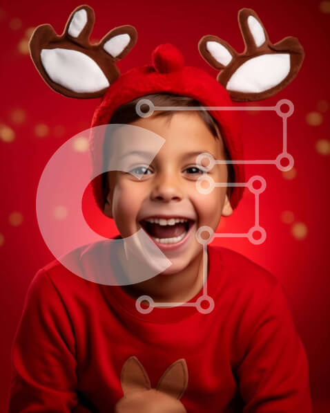 Intra Συλλεκτικό Ξύλινο Παζλ Plywood  4mm - Χαμογελαστό αγόρι που φορά τα αυτιά ταράνδων για τα Χριστούγεννα Σε Ξύλινο Κουτί - Διαστάσεις: 10x10 cm – 25 κομμάτια