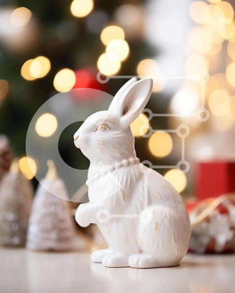 Intra Συλλεκτικό Ξύλινο Παζλ Plywood  4mm - Λευκό ειδώλιο λαγουδάκι με χριστουγεννιάτικα στολίδια Σε Ξύλινο Κουτί - Διαστάσεις Puzzle: 10x10 cm – 25 κομμάτια