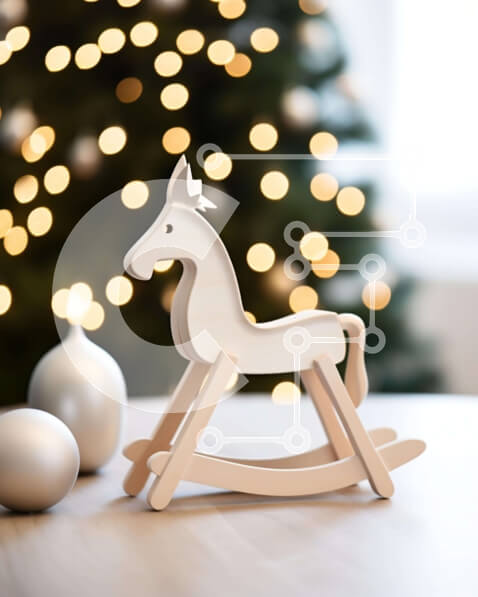 Intra Συλλεκτικό Ξύλινο Παζλ Plywood  4mm - Ξύλινο κουνιστό άλογο σε ένα εορταστικό χριστουγεννιάτικο τραπέζι Σε Ξύλινο Κουτί - Διαστάσεις: 10x10 cm – 25 κομμάτια