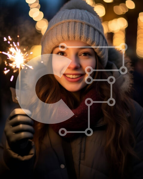 Intra Συλλεκτικό Ξύλινο Παζλ Plywood  4mm - Νεαρή γυναίκα που κρατά ένα φωτισμένο βεγγαλικό Σε Ξύλινο Κουτί - Διαστάσεις Puzzle: 10x10 cm – 25 κομμάτια