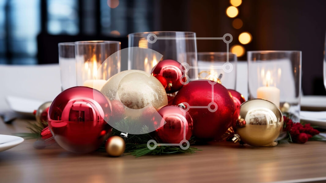 Intra Συλλεκτικό Ξύλινο Παζλ Plywood  4mm - Τραπέζι με κόκκινα και χρυσά στολίδια και κεριά Σε Ξύλινο Κουτί - Διαστάσεις Puzzle: 10x10 cm – 25 κομμάτια