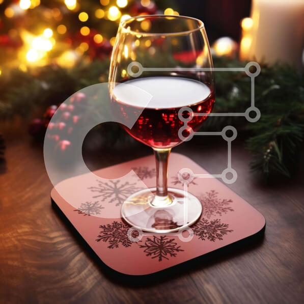 Intra Συλλεκτικό Ξύλινο Παζλ Plywood  4mm - Εορταστικό ποτήρι κόκκινο κρασί με σουβέρ με νιφάδες χιονιού Σε Ξύλινο Κουτί - Διαστάσεις Puzzle: 10x10 cm – 25 κομμάτια