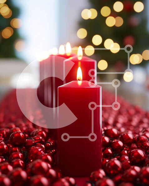 Intra Συλλεκτικό Ξύλινο Παζλ Plywood  4mm - Κόκκινα κεριά και στολίδια μπάλα σε ένα τραπέζι Σε Ξύλινο Κουτί - Διαστάσεις: 10x10 cm – 25 κομμάτια