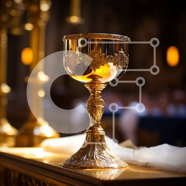 Intra Συλλεκτικό Ξύλινο Παζλ Plywood  4mm - Χρυσό Κύπελλο στο Βωμό για τη Θρησκευτική Εορτή Σε Ξύλινο Κουτί - Διαστάσεις Puzzle: 10x10 cm – 25 κομμάτια