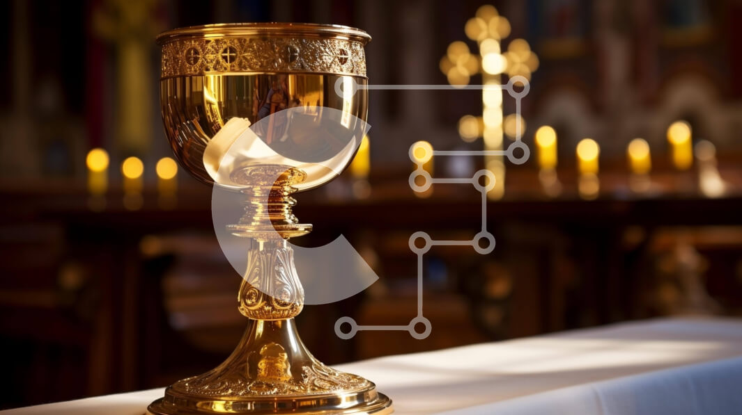 Intra Συλλεκτικό Ξύλινο Παζλ Plywood  4mm - Χρυσό Δισκοπότηρο σε μια γεμάτη εκκλησία Σε Ξύλινο Κουτί - Διαστάσεις Puzzle: 10x10 cm – 25 κομμάτια