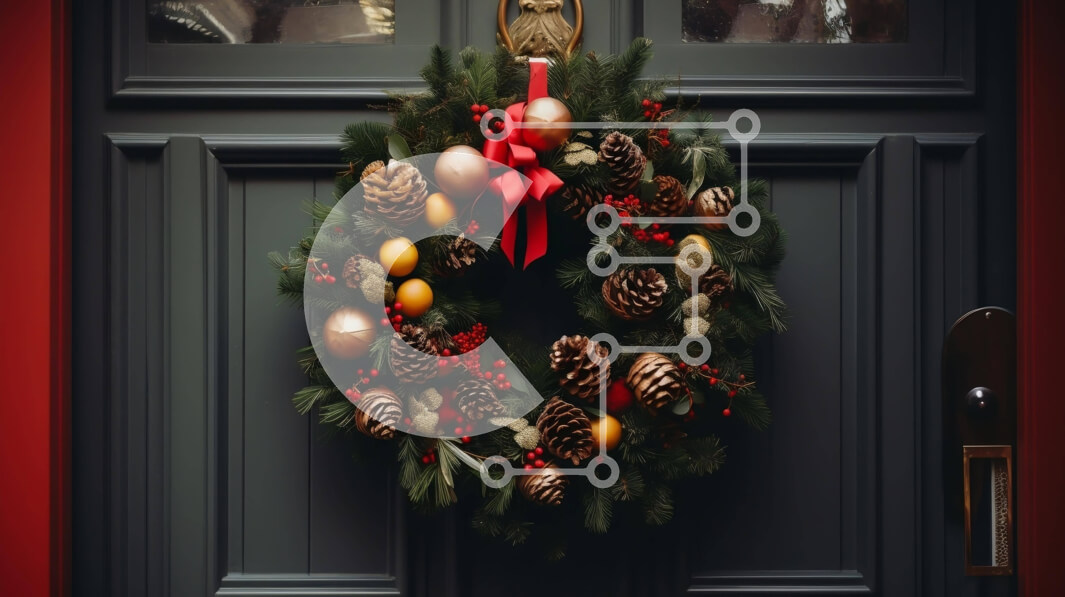 Intra Συλλεκτικό Ξύλινο Παζλ Plywood  4mm - Στεφάνι διακοπών στην μπροστινή πόρτα πολυκατοικίας Σε Ξύλινο Κουτί - Διαστάσεις: 10x10 cm – 25 κομμάτια