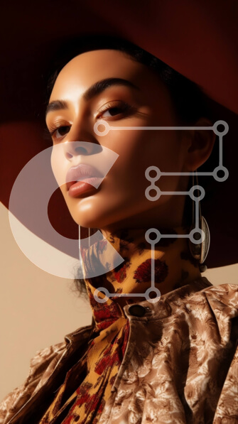 Intra Συλλεκτικό Ξύλινο Παζλ Plywood  4mm - Κομψή γυναίκα με κασκόλ λεοπάρ στάμπα και καφέ καπέλο με σκουλαρίκια κρίκοι Σε Ξύλινο Κουτί - Διαστάσεις Puzzle: 10x10 cm – 25 κομμάτια