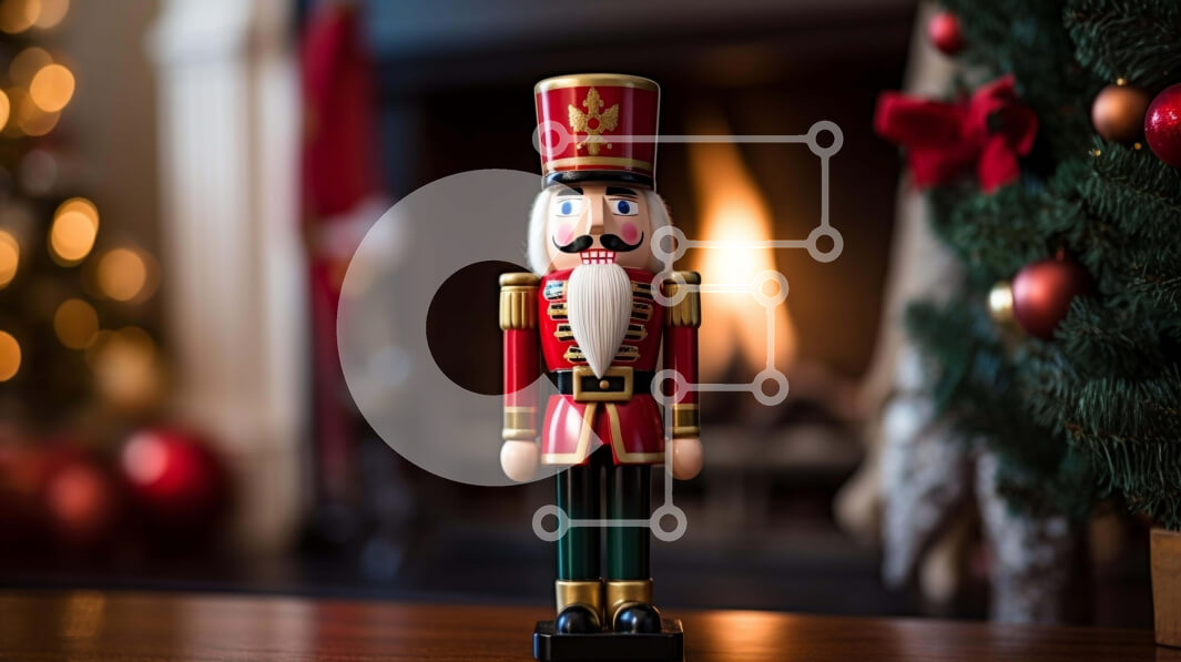 Intra Συλλεκτικό Ξύλινο Παζλ Plywood  4mm - Ειδώλιο Καρυοθραύστης μπροστά στο τζάκι με χριστουγεννιάτικα στολίδια Σε Ξύλινο Κουτί - Διαστάσεις: 10x10 cm – 25 κομμάτια