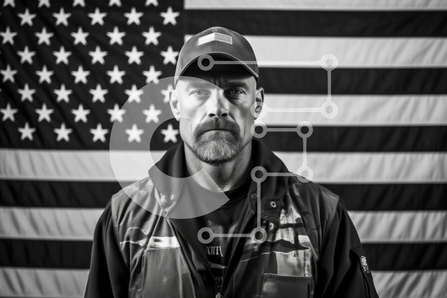 Intra Συλλεκτικό Ξύλινο Παζλ Plywood  4mm - Πατριωτική εικόνα: Άνδρας με καπέλο του μπέιζμπολ μπροστά από την αμερικανική σημαία Σε Ξύλινο Κουτί - Διαστάσεις Puzzle: 10x10 cm – 25 κομμάτια