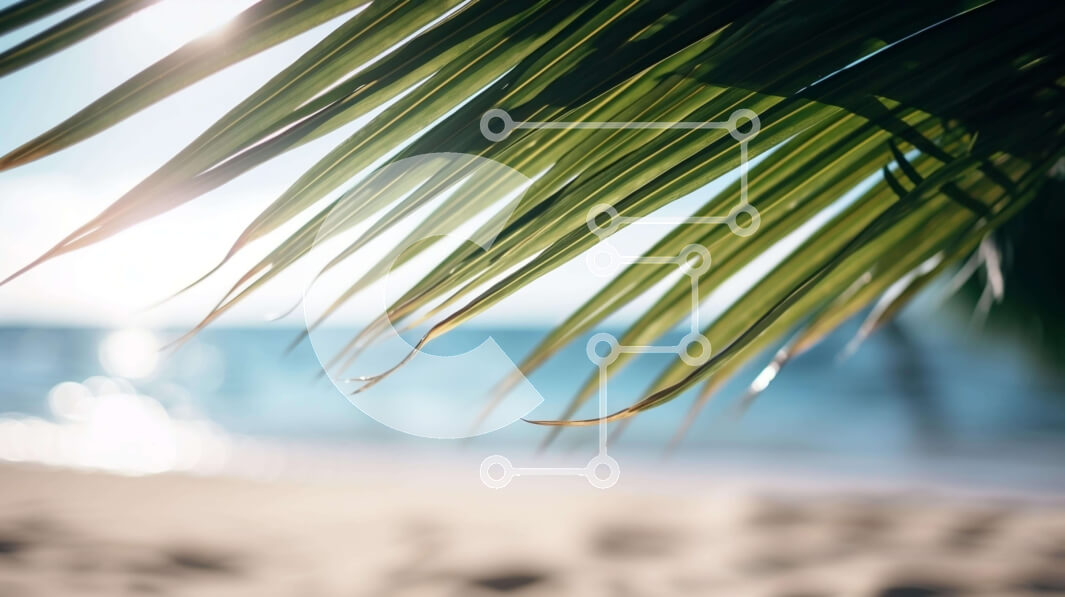 Intra Συλλεκτικό Ξύλινο Παζλ Plywood  4mm - Φύλλο φοίνικα στην παραλία με την αντανάκλαση του ήλιου Σε Ξύλινο Κουτί - Διαστάσεις: 10x10 cm – 25 κομμάτια