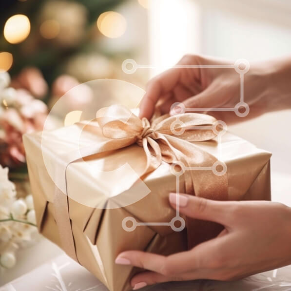 Intra Συλλεκτικό Ξύλινο Παζλ Plywood  4mm - Γυναίκα που τυλίγει ένα χρυσό κουτί δώρου με λουλούδια και διακοσμητικά Σε Ξύλινο Κουτί - Διαστάσεις: 10x10 cm – 25 κομμάτια