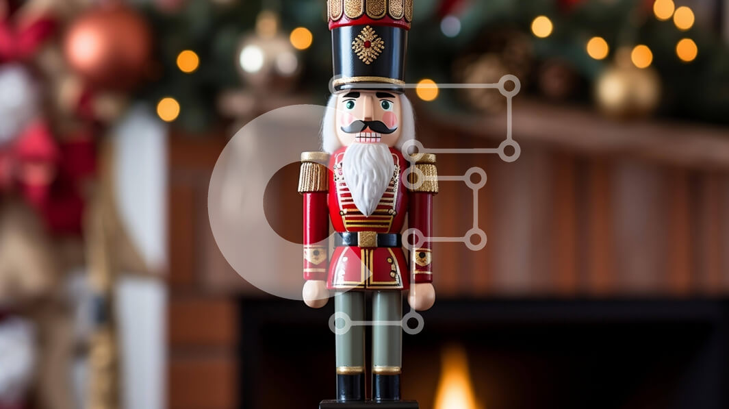 Intra Συλλεκτικό Ξύλινο Παζλ Plywood  4mm - Καρυοθραύστης μπροστά από ένα διακοσμημένο τζάκι Σε Ξύλινο Κουτί - Διαστάσεις: 10x10 cm – 25 κομμάτια