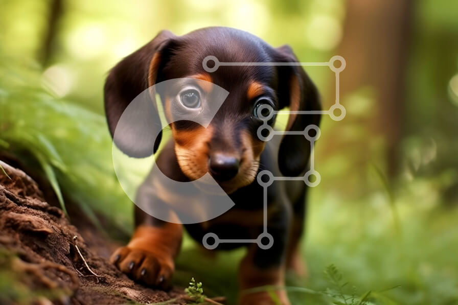 Σετ των 2 Intra Συλλεκτικό Ξύλινο Παζλ Plywood  4mm - Αξιολάτρευτο σκυλί Dachshund σε ένα μονοπάτι στο δάσος Σε Ξύλινο Κουτί - Διαστάσεις: 10x10 cm – 25 κομμάτια