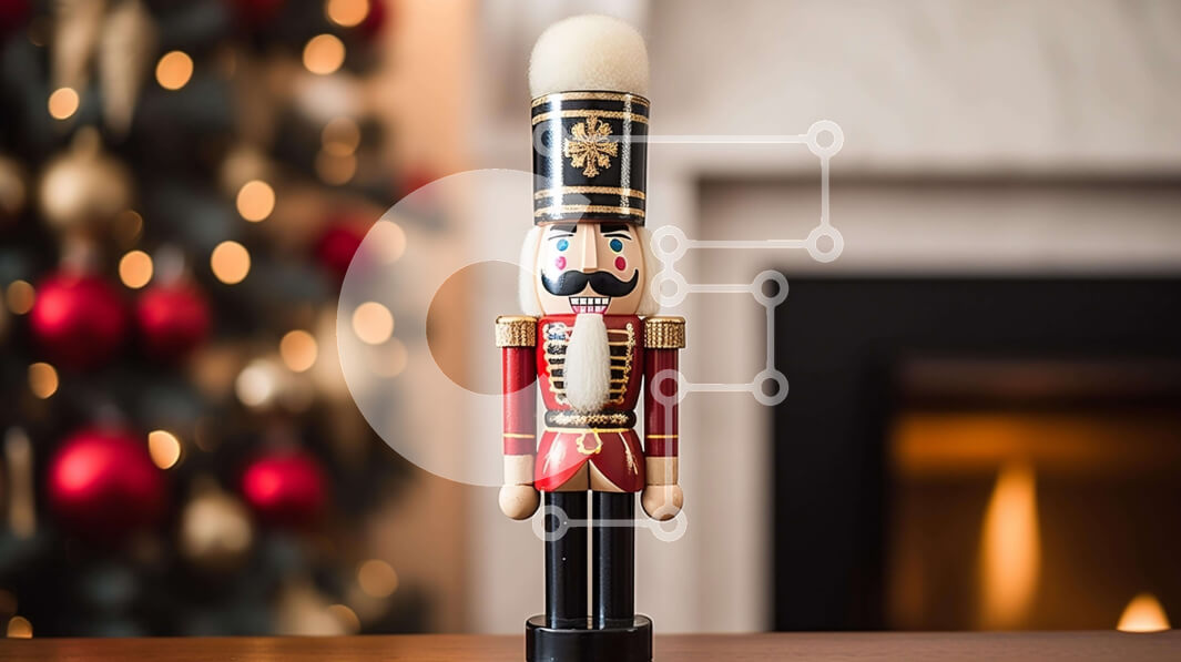 Intra Συλλεκτικό Ξύλινο Παζλ Plywood  4mm - Εορταστικό παιχνίδι Καρυοθραύστης με Χριστουγεννιάτικα στολίδια Σε Ξύλινο Κουτί - Διαστάσεις: 10x10 cm – 25 κομμάτια