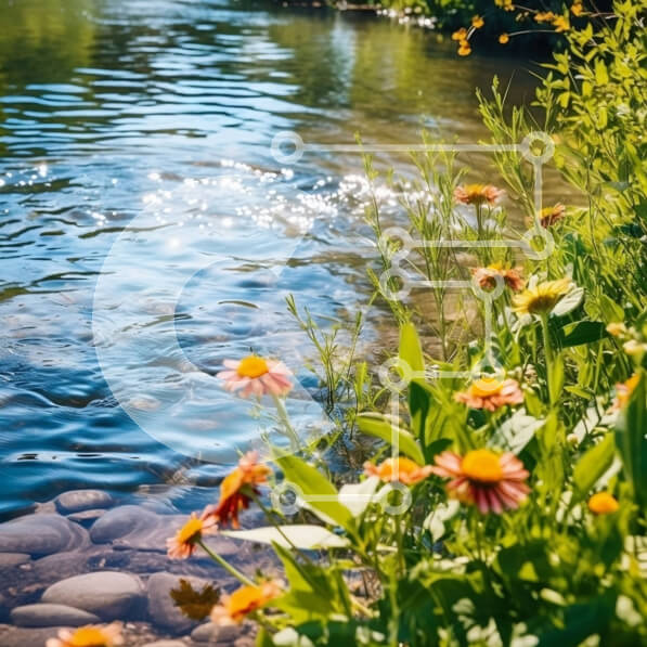 Intra Συλλεκτικό Ξύλινο Παζλ Plywood  4mm - Όμορφη εικόνα ενός ποταμού σε ένα δάσος με αγριολούλουδα Σε Ξύλινο Κουτί - Διαστάσεις Puzzle: 10x10 cm – 25 κομμάτια