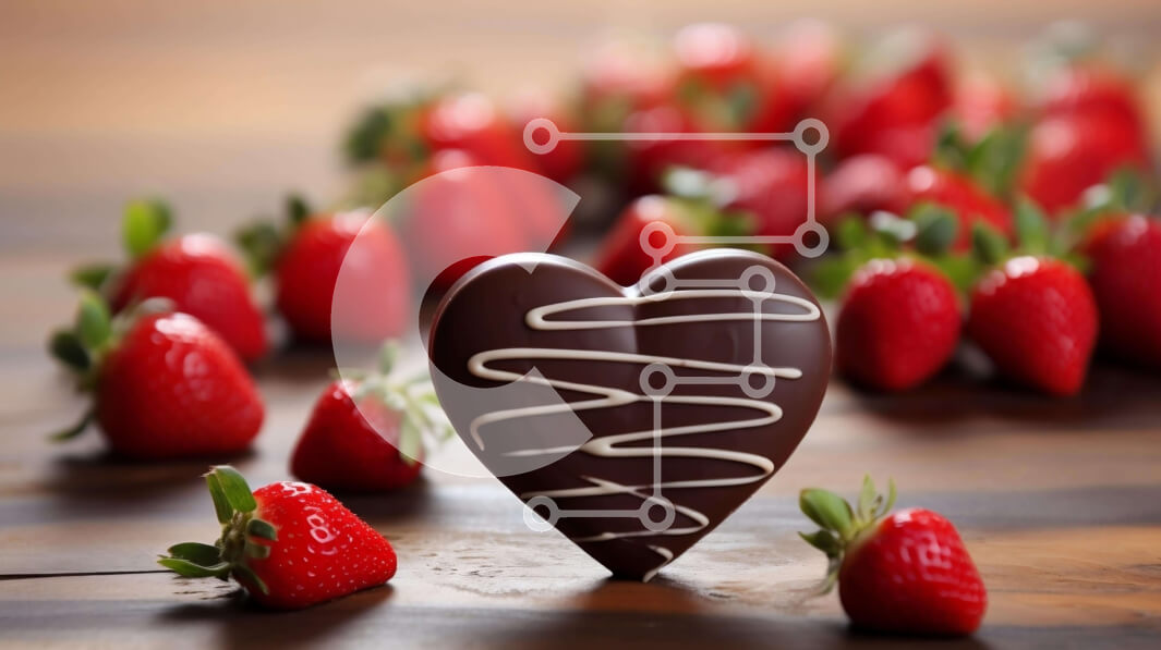 Σετ των 2 Intra Συλλεκτικό Ξύλινο Παζλ Plywood  4mm - Φράουλα σε σχήμα καρδιάς με επικάλυψη σοκολάτας που περιβάλλεται από φρέσκα φρούτα Σε Ξύλινο Κουτί - Διαστάσεις: 10x10 cm – 25 κομμάτια