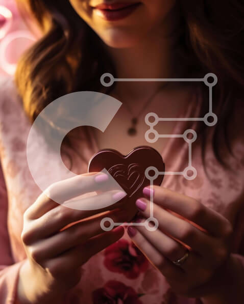 Intra Συλλεκτικό Ξύλινο Παζλ Plywood  4mm - Γυναίκα που κρατά μπάρα σοκολάτας σε σχήμα καρδιάς για την ημέρα του Αγίου Βαλεντίνου Σε Ξύλινο Κουτί - Διαστάσεις Puzzle: 10x10 cm – 25 κομμάτια