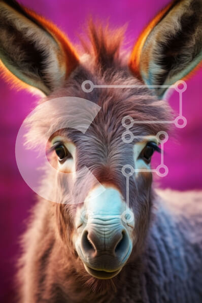 Σετ των 2 Intra Συλλεκτικό Ξύλινο Παζλ Plywood  4mm - Κοντινό πλάνο του προσώπου ενός γαϊδάρου Σε Ξύλινο Κουτί - Διαστάσεις: 10x10 cm – 25 κομμάτια