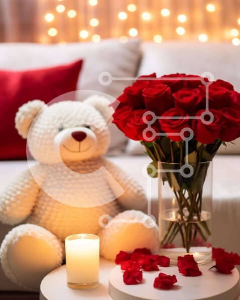 Intra Συλλεκτικό Ξύλινο Παζλ Plywood  4mm - Αρκουδάκι με κόκκινα τριαντάφυλλα σε γυάλινο βάζο Σε Ξύλινο Κουτί - Διαστάσεις: 10x10 cm – 25 κομμάτια