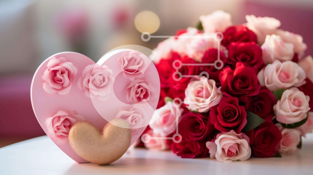 Σετ των 2 Intra Συλλεκτικό Ξύλινο Παζλ Plywood  4mm - Τούρτα του Αγίου Βαλεντίνου με μπισκότα σε σχήμα καρδιάς και τριαντάφυλλα Σε Ξύλινο Κουτί - Διαστάσεις: 10x10 cm – 25 κομμάτια