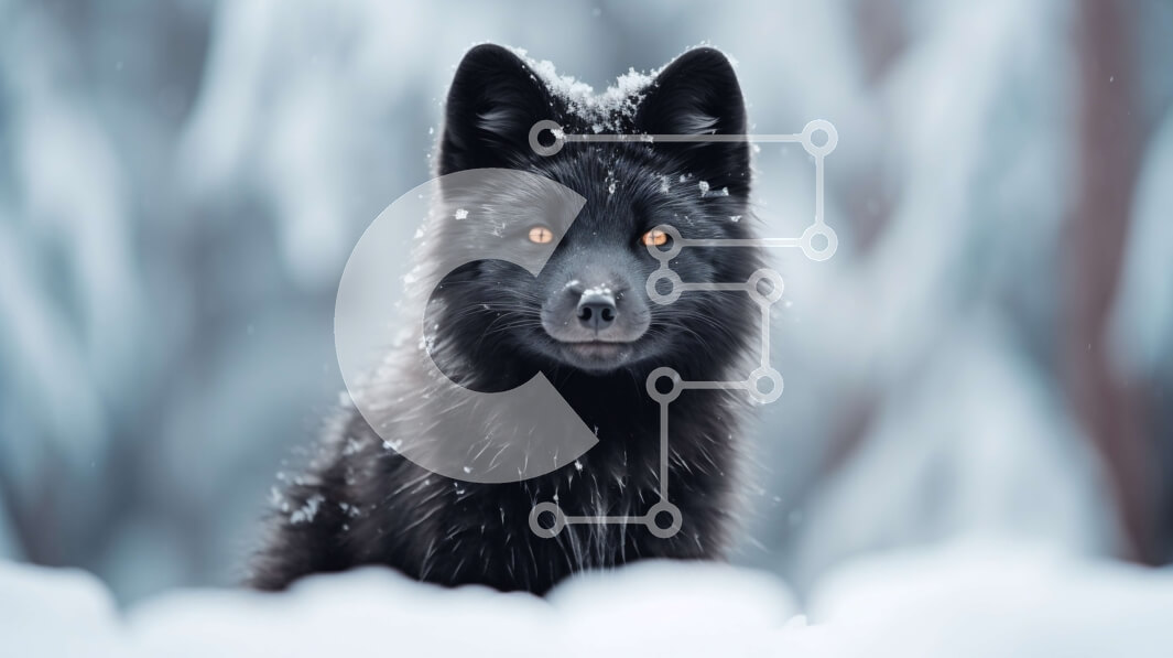 Intra Συλλεκτικό Ξύλινο Παζλ Plywood  4mm - Εκπληκτική εικόνα ενός μαύρου λύκου στο χιόνι Σε Ξύλινο Κουτί - Διαστάσεις: 10x10 cm – 25 κομμάτια