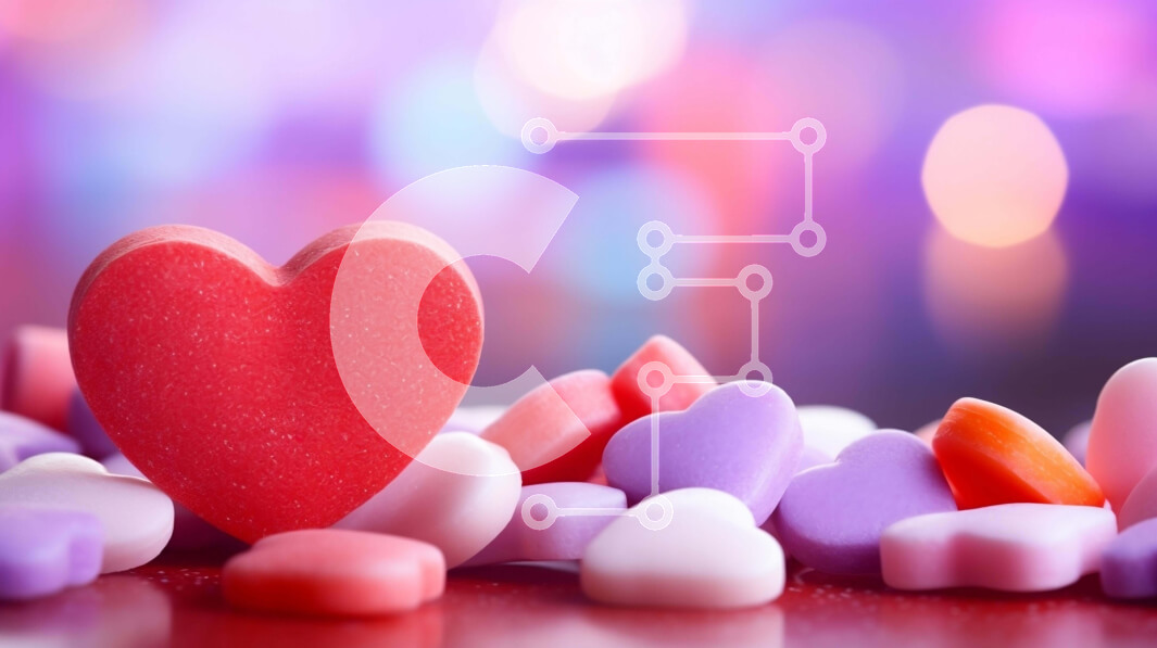 Intra Συλλεκτικό Ξύλινο Παζλ Plywood  4mm - Πολύχρωμες καραμέλες σε σχήμα καρδιάς σε πορτοκαλί φόντο Σε Ξύλινο Κουτί - Διαστάσεις Puzzle: 10x10 cm – 25 κομμάτια