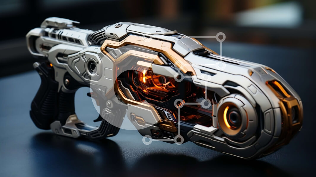 Intra Συλλεκτικό Ξύλινο Παζλ Plywood  4mm - Κομψό και φουτουριστικό πιστόλι με μεταλλικό φινίρισμα και λαμπερές σφαίρες Σε Ξύλινο Κουτί - Διαστάσεις: 10x10 cm – 25 κομμάτια