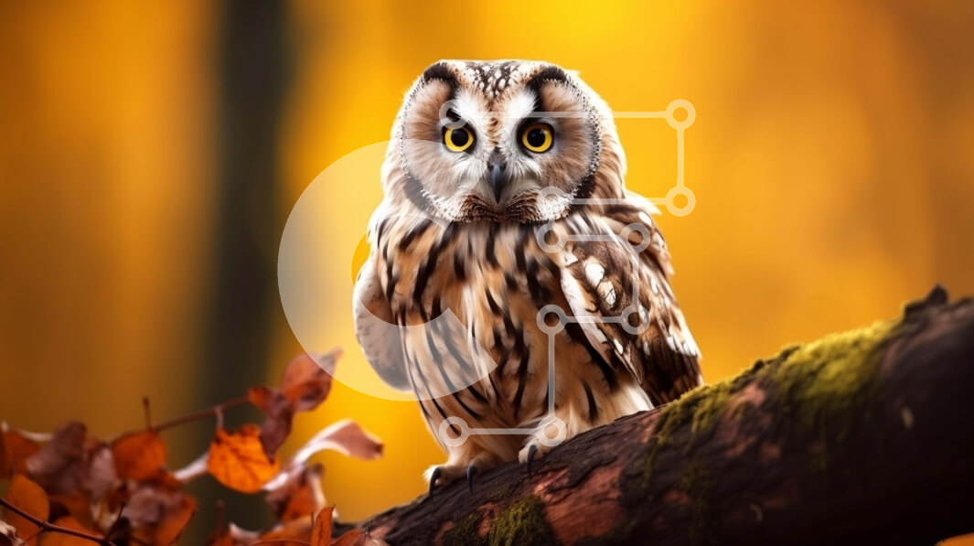 Intra Συλλεκτικό Ξύλινο Παζλ Plywood  4mm - Φθινοπωρινή κουκουβάγια με κίτρινα μάτια σε ένα κλαδί δέντρου Σε Ξύλινο Κουτί - Διαστάσεις: 10x10 cm – 25 κομμάτια