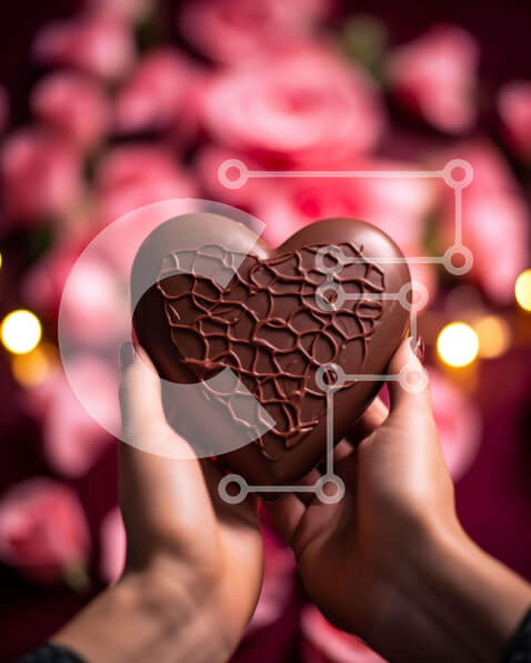 Intra Συλλεκτικό Ξύλινο Παζλ Plywood  4mm - Μπάρα σοκολάτας σε σχήμα καρδιάς την ημέρα του Αγίου Βαλεντίνου με ροζ τριαντάφυλλα Σε Ξύλινο Κουτί - Διαστάσεις Puzzle: 10x10 cm – 25 κομμάτια