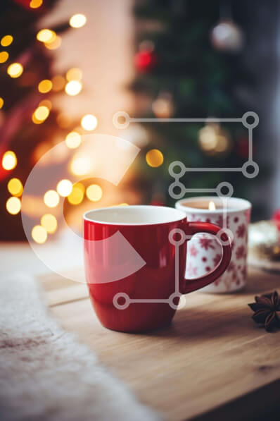 Intra Συλλεκτικό Ξύλινο Παζλ Plywood  4mm - Κόκκινο φλιτζάνι καφέ και κηροπήγια με χριστουγεννιάτικο δέντρο Σε Ξύλινο Κουτί - Διαστάσεις: 10x10 cm – 25 κομμάτια