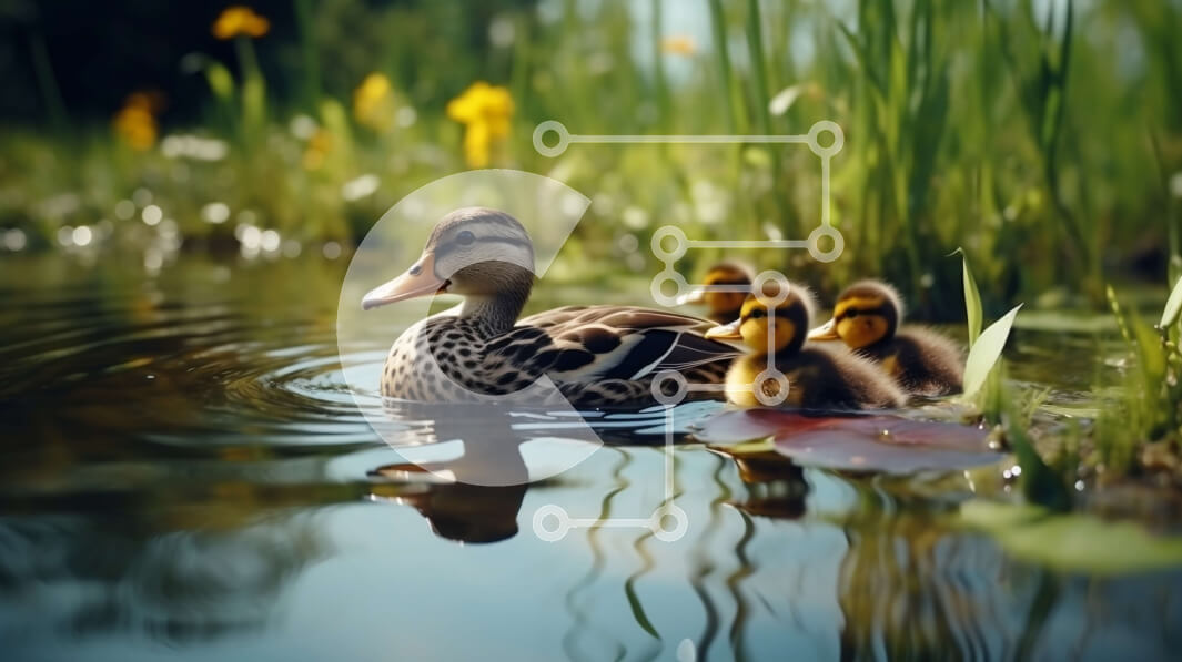 Intra Συλλεκτικό Ξύλινο Παζλ Plywood  4mm - Μητέρα πάπια και παπάκια που κολυμπούν σε μια λίμνη Σε Ξύλινο Κουτί - Διαστάσεις: 10x10 cm – 25 κομμάτια