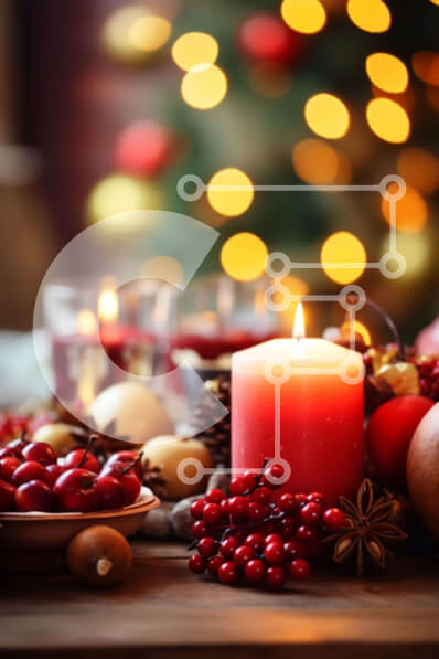 Intra Συλλεκτικό Ξύλινο Παζλ Plywood  4mm - Διακοσμήσεις τραπεζιού με Χριστουγεννιάτικα κεριά, μούρα και κουκουνάρια Σε Ξύλινο Κουτί - Διαστάσεις: 10x10 cm – 25 κομμάτια